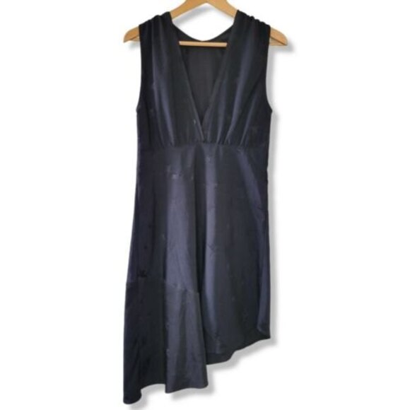 Zadig & Voltaire Black Satin Root Star Asymmetrical knee length dress XS Gothic - Picture 2 of 11